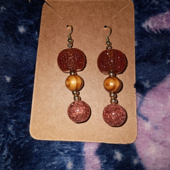Tan Boho crystal statement earrings drop dangling earrings hand crafted - Picture 4 of 4